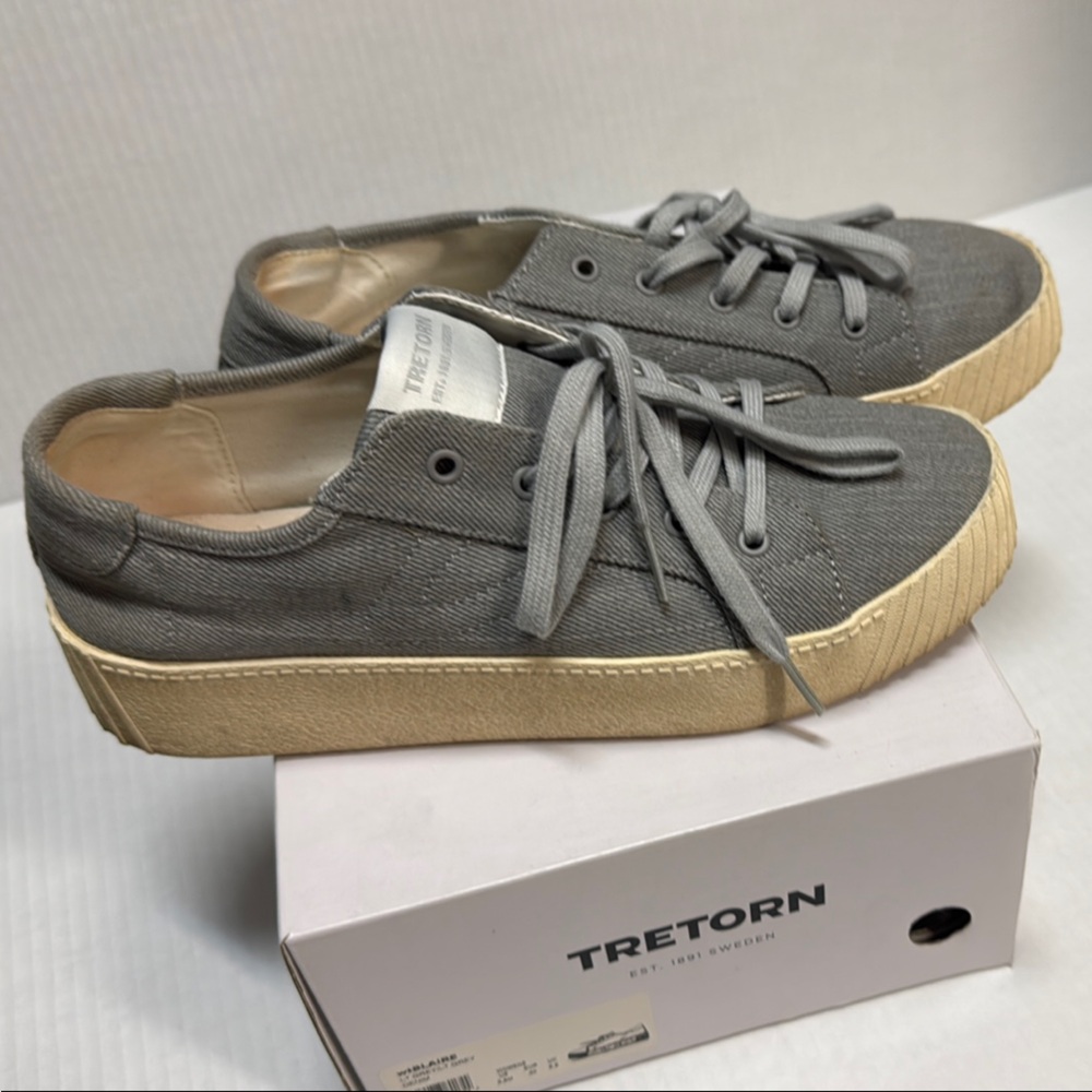 Tretorn women’s Blaire denim light Gray ankle-high sneakers